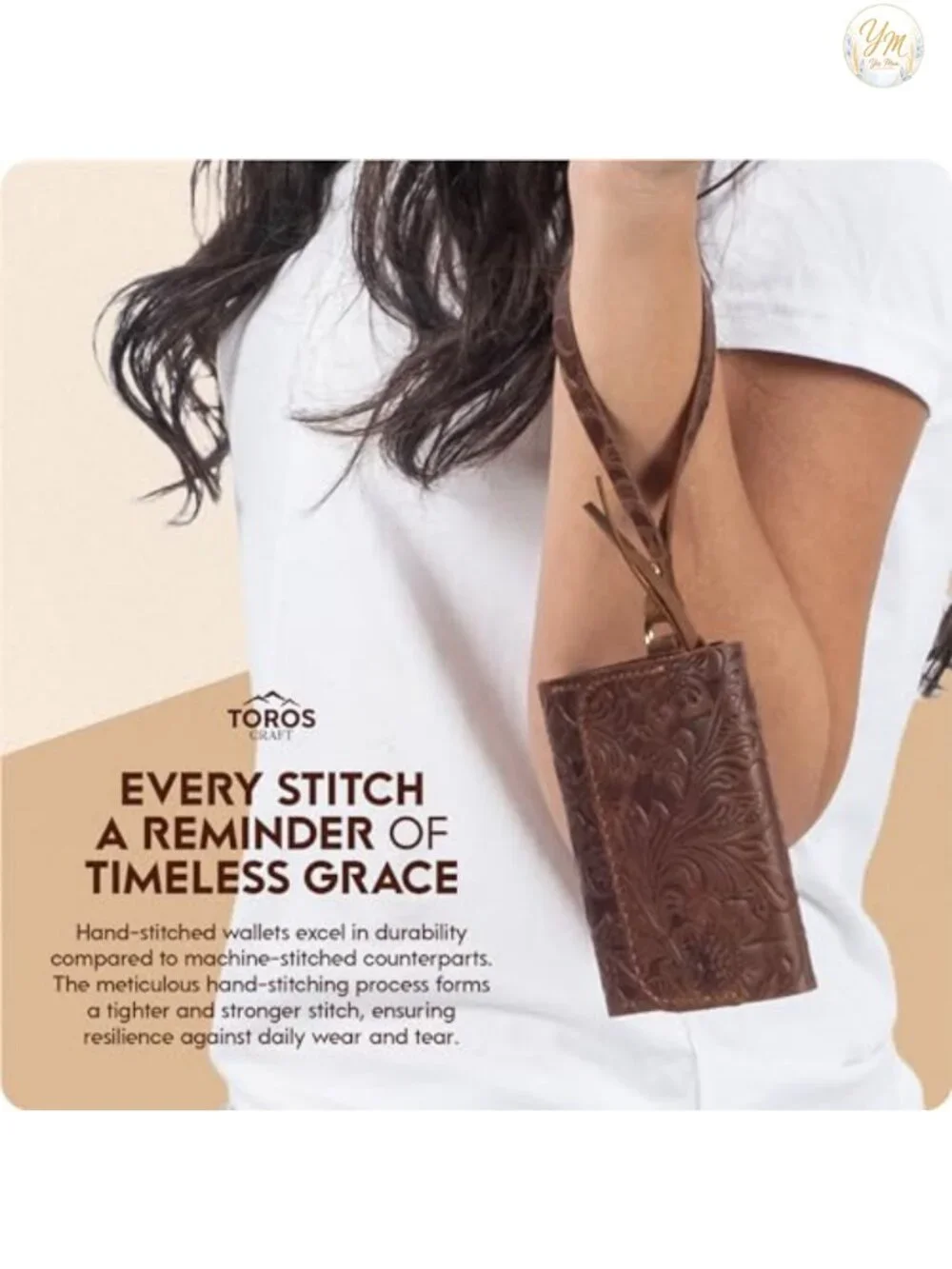 Handmade Full Grain Leather Wristlet Wallet with Floral Design, Card Holder and
